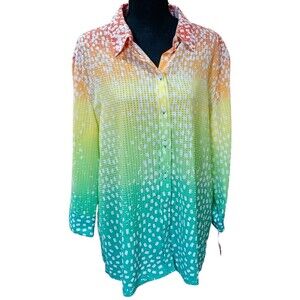 ALIA Women's Size 18 Missy 364 Ombre Geometric Brights Polyester L/S Button Up